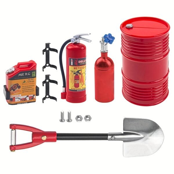 1/10 Scale Climbing Car Accessories Kit – Fuel Tank, Oil Can, Fire Extinguisher, Nitrogen Cylinder, Iron Shovel, Tool Box Parts | Compatible with 1/10 RC Crawlers & Trucks